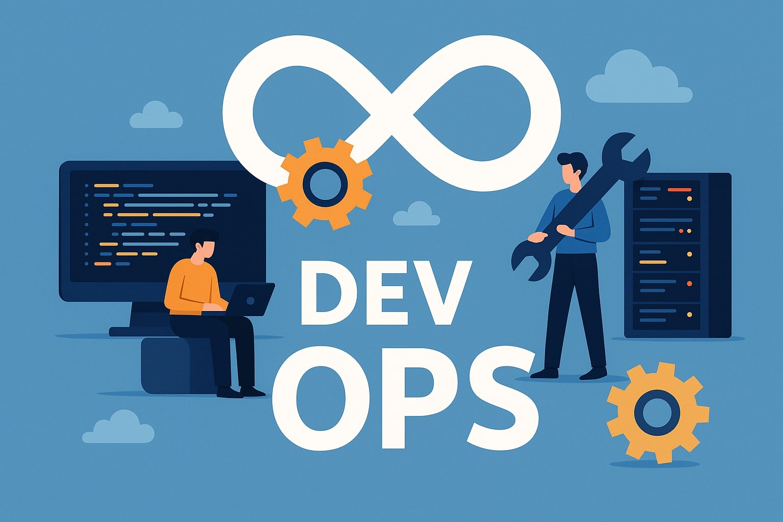 Illustration of app and web development with various icons representing security, speed, and website elements